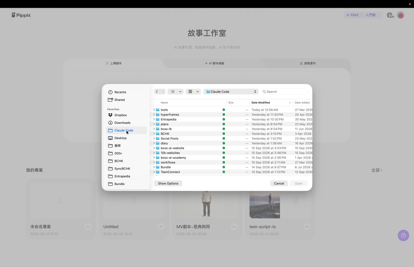 Pippit 故事工作室 上傳腳本